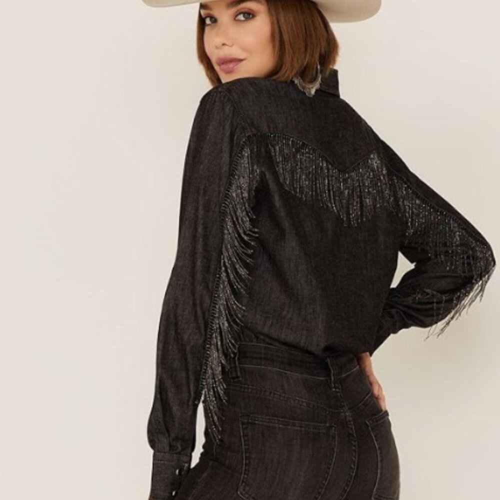 Ariat black denim fringer button down women's S/P
